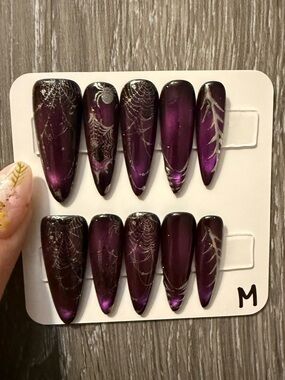 Purple Spiderweb Press-On Nails - Elegant Stiletto Set